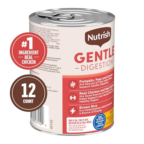 Nutrish Gentle Digestion Premium Paté Wet Dog Food, Real Chicken, Pumpkin & Salmon Recipe, 13 oz. Can, 12 Count (Rachael Ray)