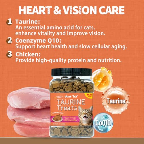 Just Try 16 OZ Taurine Treats with Coenzyme Q10 for Cats - Coq10 & Taurine for Cat to Support Feline Heart Health - Chicken Flavored Chews - Vitamins Snacks Treats
