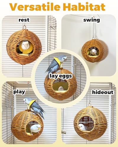 Chewproof Steel Frame Bird Nest for Cage, Washable Small Bird Bed Hammock Hideout Lay Eggs Parakeet Nest Sleep, Parakeet Warm Bed House Hut for Lovebird, Canary, Budgie