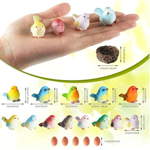 Jetec 30 Pieces Garden Accessories Bird Decorative Figurines Miniature Bird Figurines for Garden, Dollhouse Miniature, Cake Topper, Micro Landscape, Yard Bonsai Decal, Home Decoration