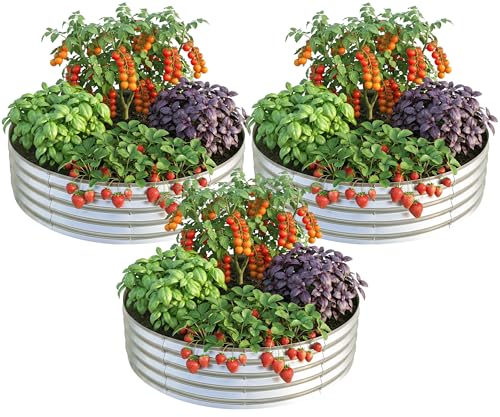 Utopia Home Galvanized Raised Garden Bed Kit 2x2x1 Ft Pack of 3, Planter Box Round Raised Garden Beds Outdoor, Easy Assembly Metal Raised Bed for Gardening Vegetables, Fruits, Flowers,Silver