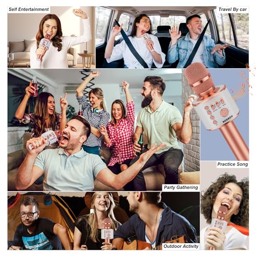 BONAOK Wireless Bluetooth Karaoke Microphone,3-in-1 Portable Handheld Karaoke Mic Speaker Machine Home Party Birthday for All Smartphones PC(Q37 Rose Gold)