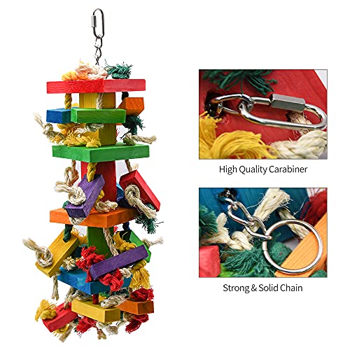 RUBY.Q 2 Pack Large Parrot Toy, 20in Bird Parrot Toy, Multicolored Natural Wooden Bird Chewing Toys for Large Macaws, African Grey and a Variety of  Parrots
