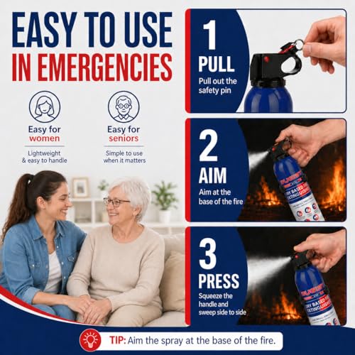 ABC Fire Extinguisher for Home & Vehicle - Portable Dry Chemical Fire Extinguisher | Grease & Electrical Fire Extinguisher for Kitchen, Car, Easy for All Ages to Use (2-Pack, 1.32lb Each)