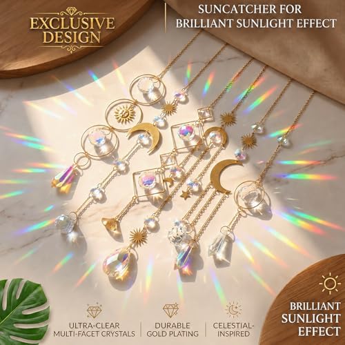 6Pieces Colorful Crystals Suncatcher Hanging Sun Catcher with Chain | Pendant Ornament Crystal Balls for Window Home Garden Christmas Day Party Wedding Decoration
