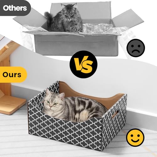 [Ultra-Large] Cardboard Cat Scratcher Box, Heavy Duty Cat Scratcher Bed with Double-Sided Scratch Pad, Sturdy and Refillable, Ideal for Scratching and Sleeping, Premium House for Indoor Cats