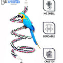 94.4inch Length Colorful Cotton Bendable Rope Perch Swing Bird Chew Toys  Parrots Cage Toys with Bell Swing Climbing Standing Bungee Bird Toys for Regular to Big Size Birds