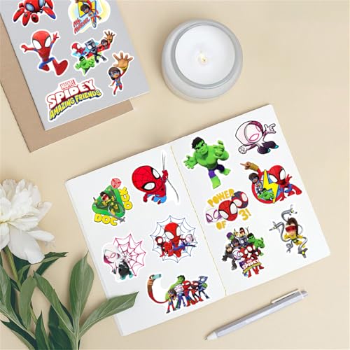 50pcs Cartoon Spider-Man Stickers for Kids,Lovely Hero and His Amazing Friends Vinyl Waterproof Decal for Water Bottle Laptop Toy Sticker for DIY Decorate Bumper Hat Party Supplies Kids Teens Gifts