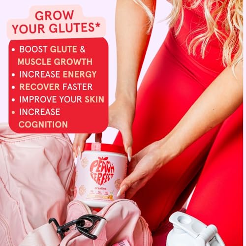 Peach Perfect Creatine for Women – Micronized Creatine Monohydrate Powder with BCAA & Collagen for Glute Strength Support, Boosts Energy, Focus, Strength, and Endurance – Pink Lemonade, 30 Servings