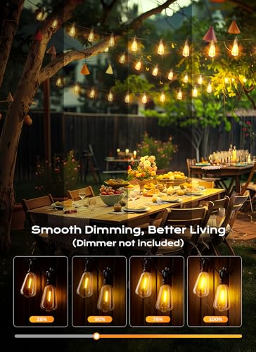 Brightown Outdoor String Lights Patio Lights 100FT ST38 Waterproof Dimmable | Connectable Shatterproof LED Christmas Lights, Hanging Outside Light for Backyard, Porch, Deck, Balcony, Garden, Home Decor