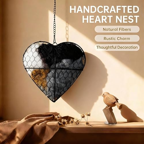 Handmade Fiber Bird Nesting Heart, Nesting Material for Wild Bird, Refillable Nesting Accessories, Hummingbird Nest/House, Outdoor Garden Decortion, Gifts for Bird/Nature Lovers (1pc)