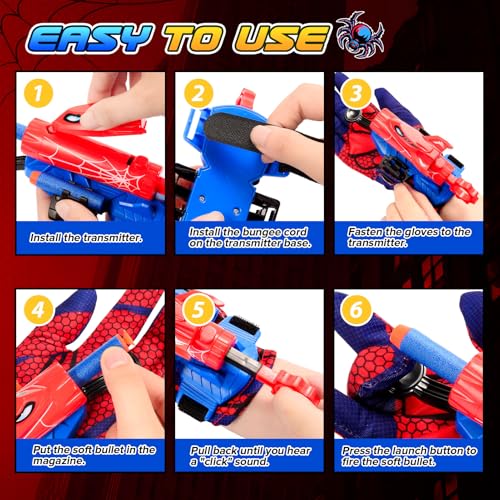 Excitobo 2 Sets Superhero Web Shooters for Kids Age 3-7,Adjustable Wrist Launcher Slinging Toy Set with 40 Darts,Ideal Birthday for Boys & Girls Imaginative Role-Play Costume Accessory