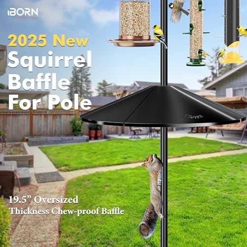 iBorn Squirrel Baffle for Bird Feeder Pole, 19.6” Oversized Squirrel Guard Defender, Bird Feeder for Outdoors Protector, Polycarbonate(PC), Pack of 1, Black