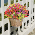 Artificial Flowers for Indoor & Outdoor Decoration - 12 Bundles Faux Daisies with Eucalyptus Leaves Fake Greenery for Garden, Home, Porch, Patio, Boxwood (12 Pcs Mix Pink Red Purple Yellow)