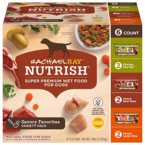 Nutrish Rachael Ray Premium Natural Wet Dog Food, Savory Favorites Variety Pack, 8 Ounce Tub (Pack of 6)