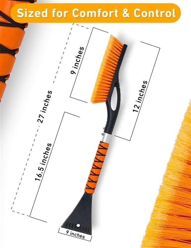EcoNour 27" Aluminum Ice Scrapers for Car Windshield | Car Window Scraper and Snow Brush with Ergonomic Foam Grip Winter Accessories (Orange)