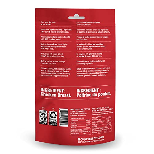 PureBites Chicken Breast Freeze Dried Cat Treats, 1 Ingredient, Made in USA, 2.3oz