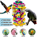 Large Bird Toys, Multi-Color Wooden Block with Bamboo Support Bird Chewing Toy Parrot Cage Bite Toy for Macaws Cokatoos African Grey and Large Medium Parrot Birds