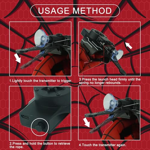 HNCSFW Spider Silk Launcher for Kids,Web Shooters- USB Type c Charging, Launch Distance 8ft - Can Grab Small Objects-Variety of Play Modes ((Black))