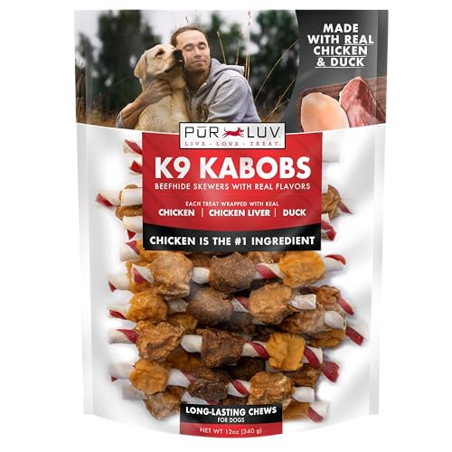 Pur Luv Dog Treats, K9 Kabobs Made with Real Chicken and Duck, 12 Ounces, Dog Snacks, Healthy, Easily Digestible, Long-Lasting, High Protein Treat, Satisfies Urge to Chew