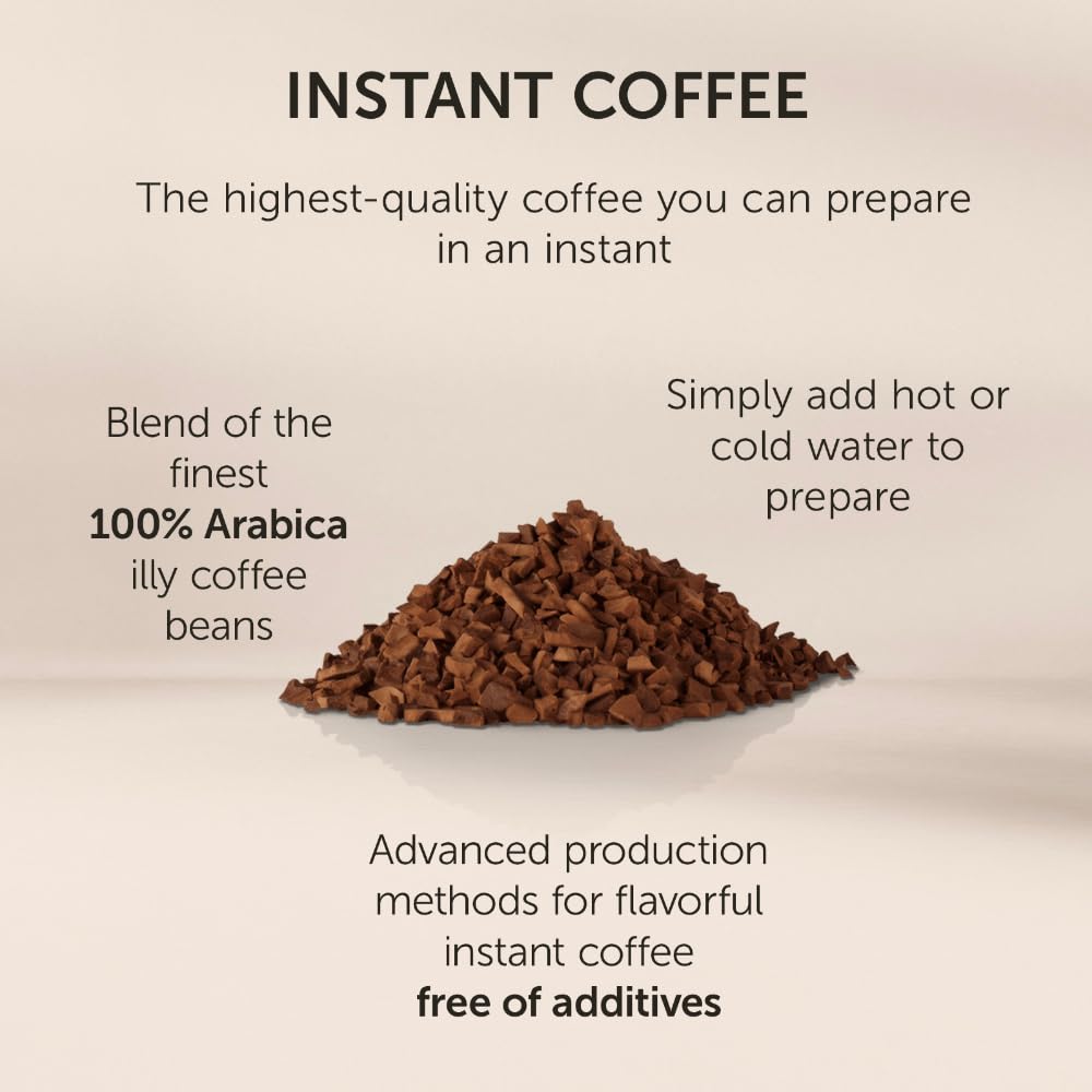 illy Instant Coffee- 100% Arabica Coffee – Classico Medium Roast - Notes Of Caramel, Orange Blossom & Jasmine - Easy Preparation - Convenient Coffee Instant Format - Roasted In Italy – 3.3 Ounce