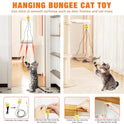 JXFUKAL Interactive cat Toy, Automatic Cat Wand Toy with Stable Wooden Base, 2 PCS Detachable Cat Teaser, 5PCS Refills Replacement & Hanging Elastic String, Kitty Kitten Toys Feather Spring Bird Toy
