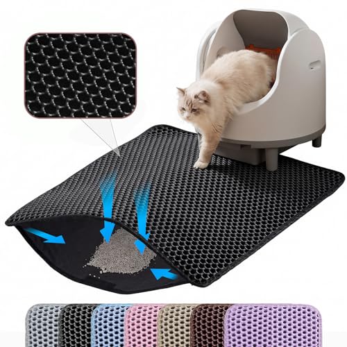 Cat Litter Mat, 24x18 Inches Large Double Layer Honeycomb Cat Litter Trapping Mat, Non Slip Waterproof Urine Proof Cat Litter Box Mat for Floor, Kitty Litter Rug, Cat Supplies, Black