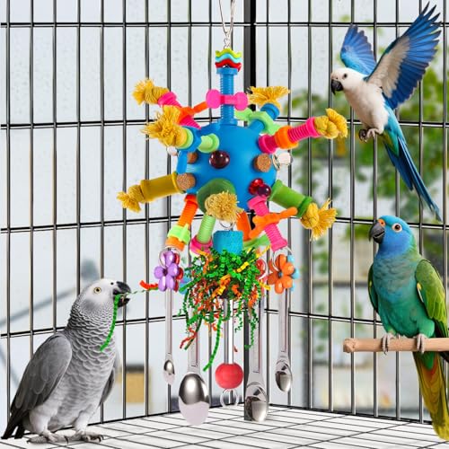 Parrot Toys Bird Toys Perch Pullable Stainless Steel Spoons Colorful Acrylic Stick Chew Toys for s Mini Macaws African Greys Cockatoos Conures, Cockatiels, Lovebirds, Parrotlets and Other (blue)