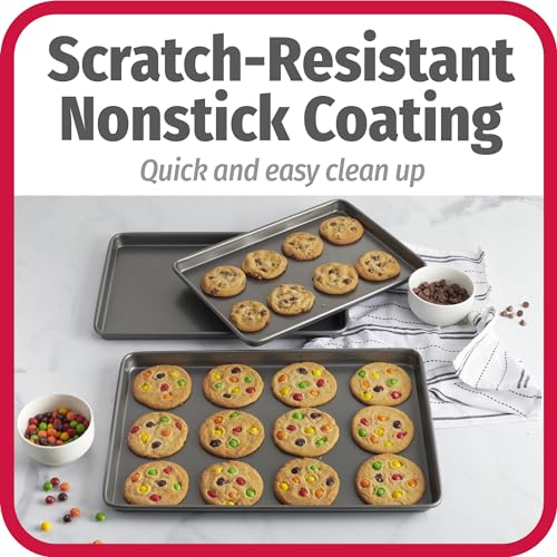 GoodCook Everyday Nonstick Baking Sheet Set, 3 Pack Includes Small (13×9) Medium (15×1) and Large (17×11) Pans Carbon Steel Construction Cookie Sheets Bakeware Set, Gray