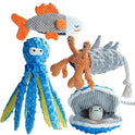 Nocciola 4 Packs Crinkle Squeaky Dog Toys for Aggressive Chewers, Tough Durable Stuffed Plush Rope Tug Puppy Chew Toy for Small Medium Large Breeds