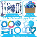 Beiker 20 Pack Puppy Chew Toys - Blue Dog Teething Toys for Puppies, Puppy Teething Rings and Ropes, Rubber Toy Bundle for Small Dogs, Cute Interactive Dog Balls for Small Breed