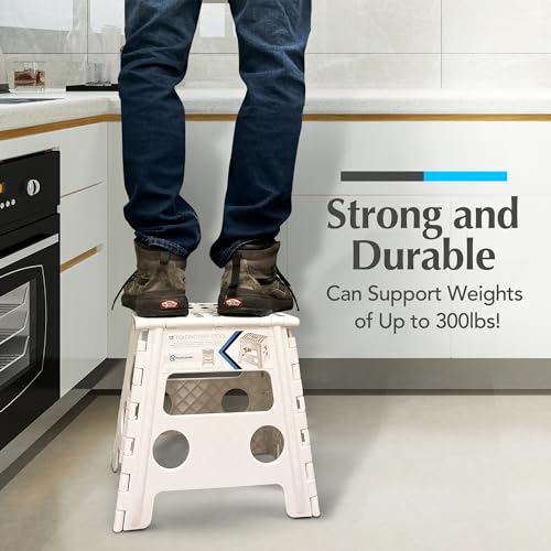 Handy Laundry Folding Step Stool 13 Inch, White, Non-Slip Holds 300 lbs | 13 Inch, White, Foldable Collapsible Step Stool, Non-Slip, Holds 300 lbs, Kitchen Bathroom Bedroom, Adults