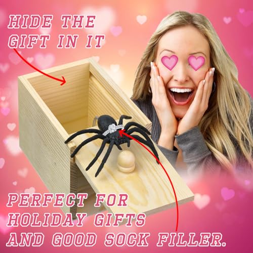 PARNIXS Surprise Spider Prank Box，Handcrafted Spider in a Box Stocking Stuffers,New Year's Surprise Toy and Gag Gift Practical Joke for Adults Men Women Birthday