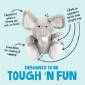 goDog Checkers Elephant Tough Plush Toy with Chew Guard Technology, Durable Checkered Fabric & Squeaker for Active Play, Gray, Large