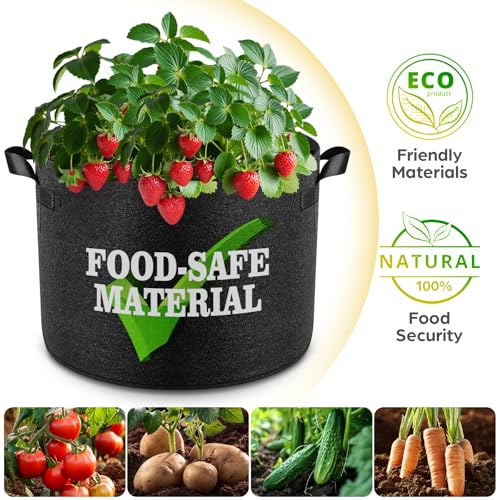 Jorvila 5-Pack 5 Gallon Grow Bags | Thickened Nonwoven Fabric Pots, Garden Grow Bags with Handles, Heavy Duty 300G Outdoor Planters