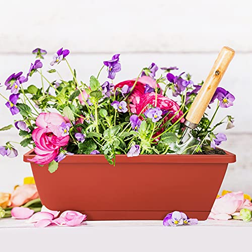 CHUKEMAOYI Window Box Planter, 7 Pack Plastic Vegetable Flower Planters Boxes 17 Inches Rectangular Flower Pots with Saucers for Indoor Outdoor Garden, Patio, Home Decor (Red)