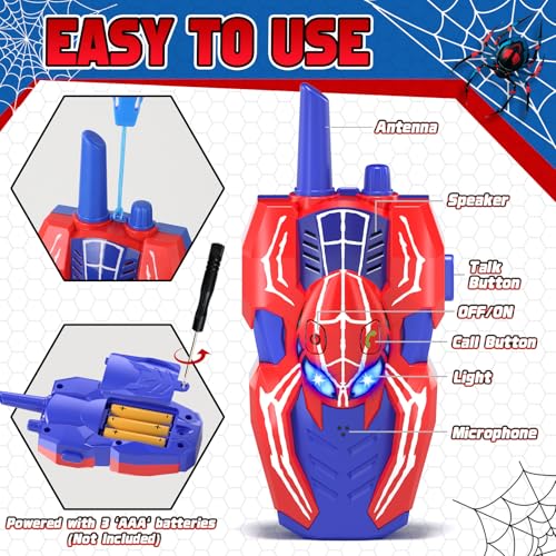 Walkie Talkies for Kids, Spider Toys 2 Pack Outdoor 2 Way Radio Toy Gifts Camping Brithday Gift Walkie Talkies for 3 4 5 6 7 8 9 10 Year Old Boys