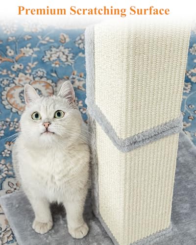 Karolpar 32" Cat Scratching Post for Indoor Cats, Sisal Cat Scratcher with Plush Perch, Large Scratch Post with Bed, Removable Cover, Sisal Fabric,Light Grey