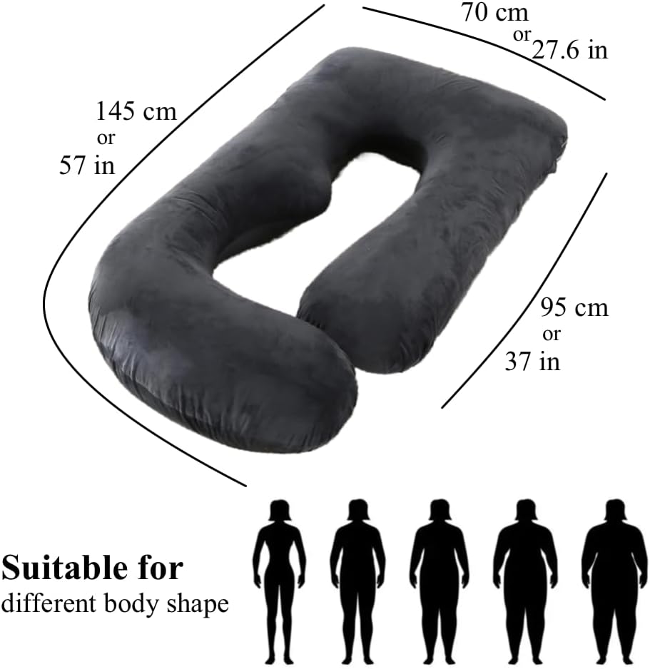 ALLOPERA Pregnancy Pillow, Full Body 57 Inch Maternity Pillow with Removable Washable Cover - Sleep Support for Legs, Back, Neck, Shoulder, HIPS, Belly for Pregnent Women, Black Grey Velvet Cover