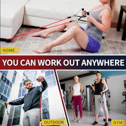 WHATAFIT Resistance Bands, Exercise Bands, Workout Bands with Handles, Door Anchor and Ankle Straps, 5 Resistance Levels Fitness Bands for Strength Training, Physical Therapy, and Home Gym Equipment
