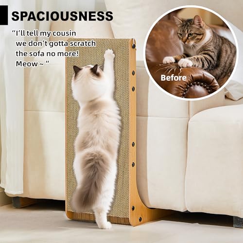 Value 2-Pack 23.6 Inch L-Shaped Cardboard Cat Scratcher, Dual Use (Vert/Horiz) Scratch Pad with Toy Balls, Wall-Mountable Furniture Protector Cat Scratchers for Indoor Cats