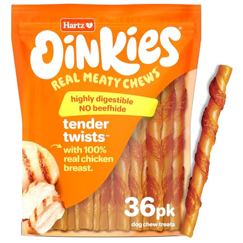 Hartz Oinkies Tender Twists Rawhide‑Free Dog Chews with Real Chicken Breast, Highly Digestible, Long‑Lasting Treats, 36 Count