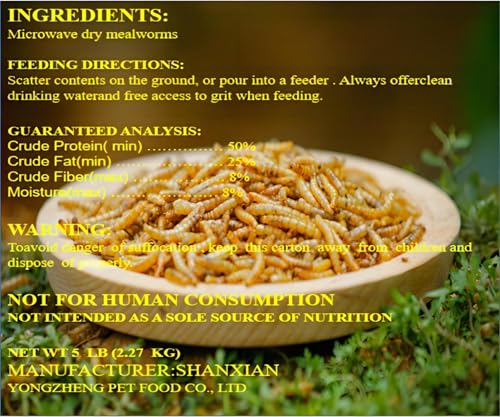 Classic Flock 5lb Dried mealworms - High Protein, Pure Natural, Delicious - Ideal for Chickens, Birds, Ducks, Lizards, Turtles, Fish, and Reptiles, 5lb Meal Worms