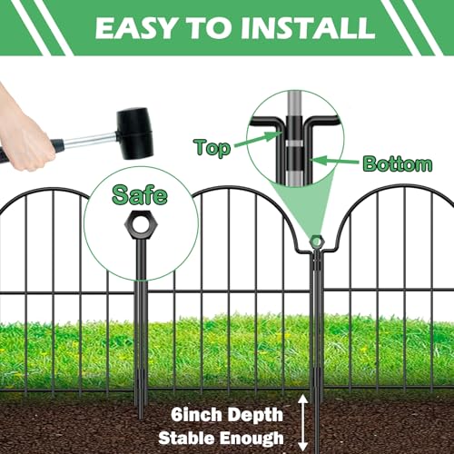 Blingluck Garden Fence, 22 in(H) x 10.83 ft(L) Arched Rustproof Metal No Dig Fence Garden Fence Border, Ground Stake Animal Barrier Fence for Rabbit Dog, Outdoor Decor for Yard & Patio
