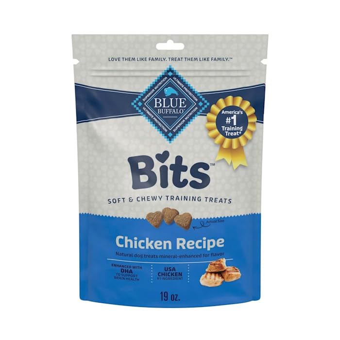 Blue Buffalo Bits Chicken Soft & Chewy Dog Treats, Bite-Sized for Training, Made with Real Chicken & Enhanced with DHA, Heart-Shaped Dog Treats, Made in the USA with Natural Ingredients, 19 oz.