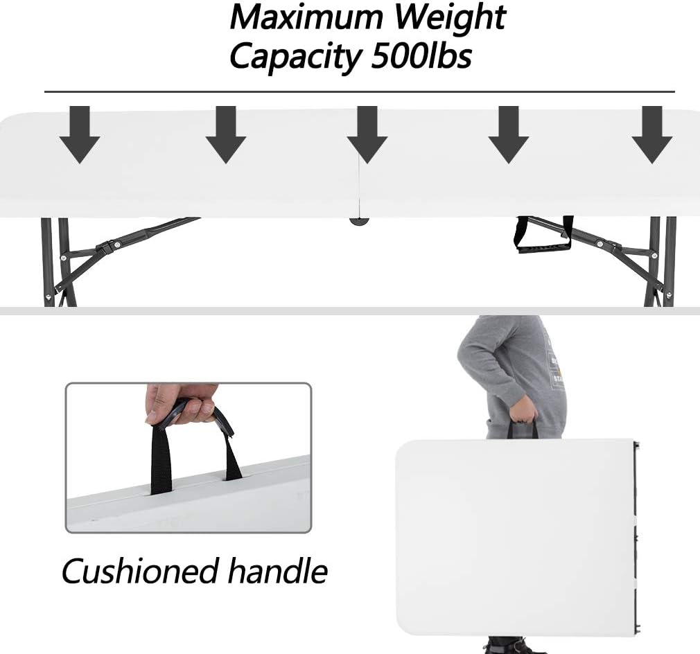6FT Picnic Table Folding Table Camping Table Plastic Table Fold Up Table Lock for Party Event,White