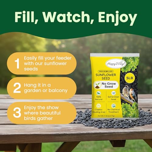 Happy Wings Black Oil Sunflower Seeds – 5 lb Wild Bird Food for Cardinals, Finches & Chickadees – High-Energy Natural Bird Feed for All Life Stages