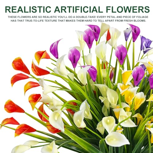 TURNMEON 20 Bundles Calla Lily (400 Heads) Artificial Flowers for Outdoors | Fake Plants UV Resistant Faux Plastic Fake Flowers for Indoor Planter Porch Gardens Home Summer Cemetery Decor(Color Mix)