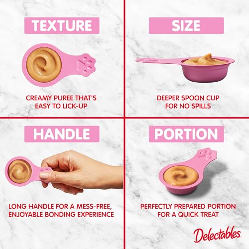 Delectables Lickable Spoon Handheld Wet Cat Treats Made with Real Chicken & Salmon, Quick & Easy Creamy Puree, Mess Free, Grain-Free, No Added Fillers, No by-Products, Variety Pack, 32ct