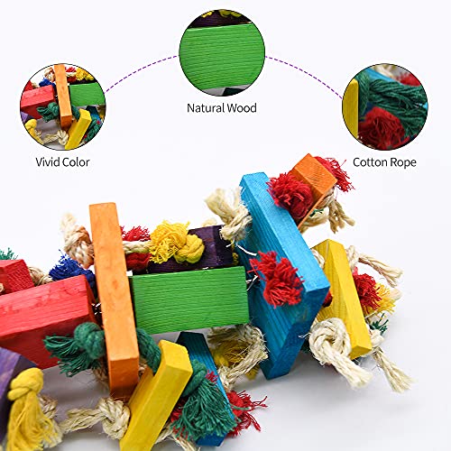 RUBY.Q 2 Pack Large Parrot Toy, 20in Bird Parrot Toy, Multicolored Natural Wooden Bird Chewing Toys for Large Macaws, African Grey and a Variety of  Parrots